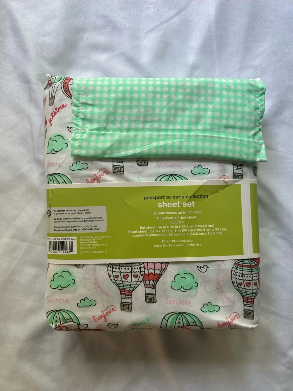 Circo Twin Microfiber Sheet Set in White with Pink and Mint Hot Air Balloons
